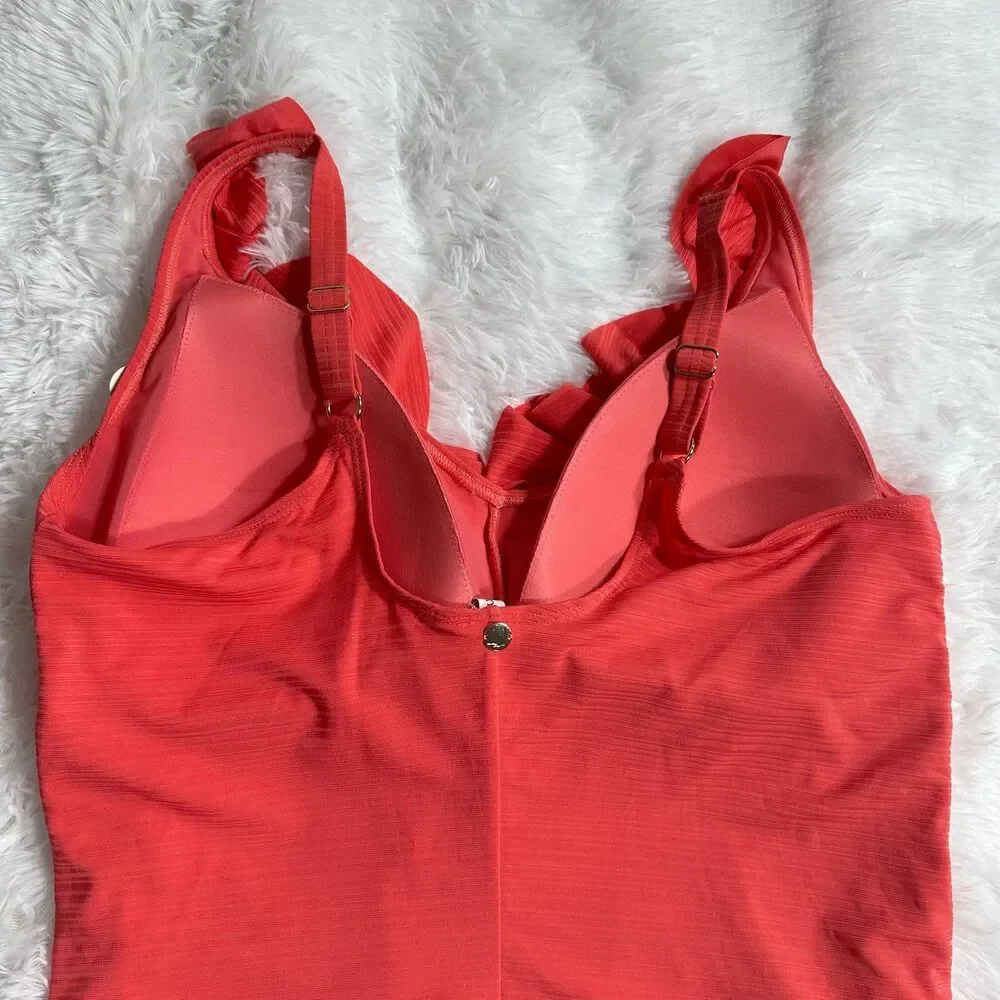 Artesands Aria Manet One Piece in Coral Plus Sz 20 Ruched V-neckline Swimsuit
